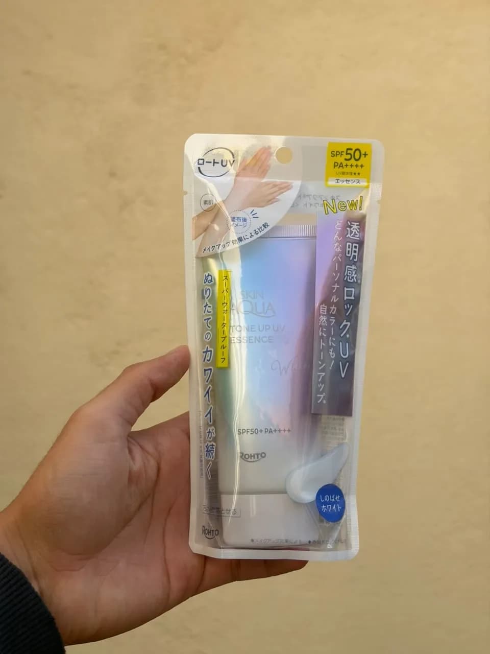 Rohto Skin Aqua · Tone Up UV Essence SPF50+ PA++++ (Latte Beige / White)