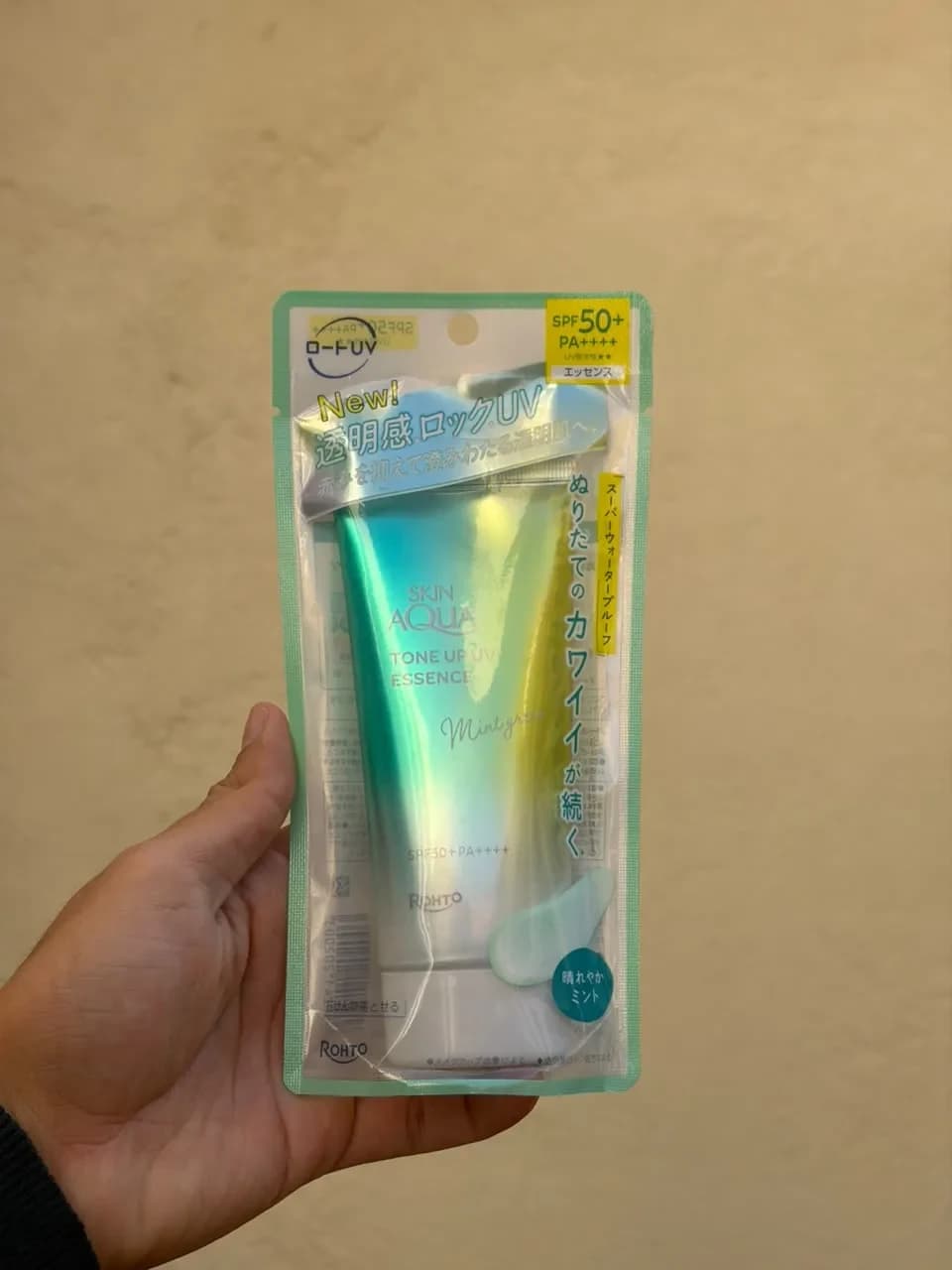 Rohto Skin Aqua · Tone Up UV Essence SPF50+ PA++++ (Mint Green)